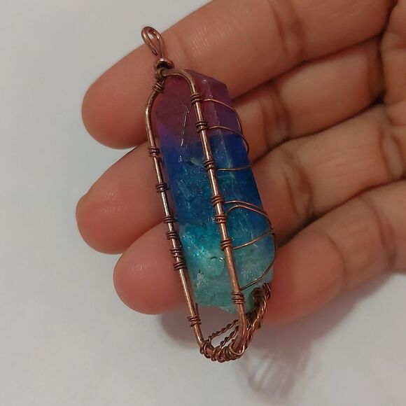 Jewelry - Wire Wrapped Multicolor Crystal Pendant